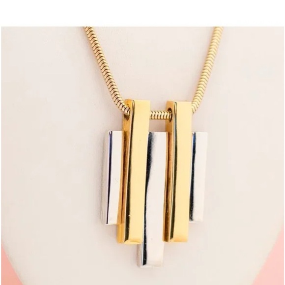 Vtg Avon Gold Tone Silver Tone Abstract Modernist Pendant Chain Necklace 20” - Picture 3 of 9